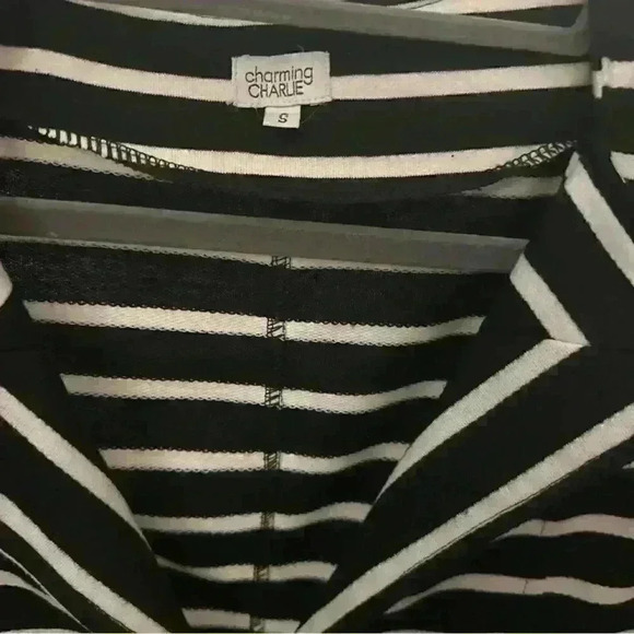 Charming Charlie Women's Black & White Striped Jacket W/Sailor Buttons - Picture 3 of 8